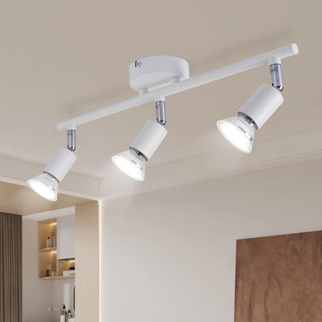 ZMH Plafonnier LED 3 Ampoules Spots de Plafond - Plafonnier GU10 Spot de Plafond Blanc Orientable à 330° Lampe Industrielle Chambre Salle à Manger sans Ampoule (1/5)
