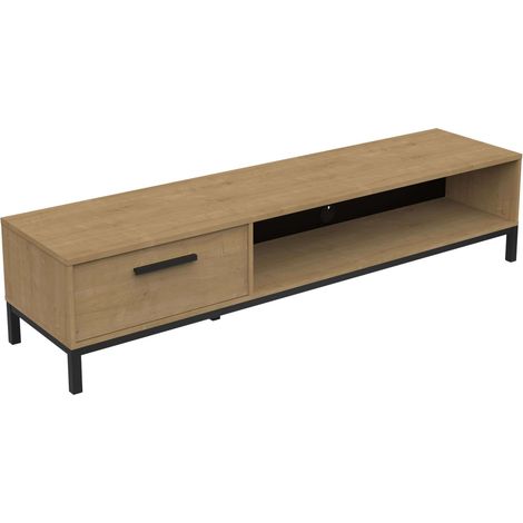 Mueble TV Bench Salón Comedor Estilo Moderno en Color Roble Hamilton y Negro con 1 Cajón 1 Estante 1 Puerta 183x41.3x44.9 cm (1/5)