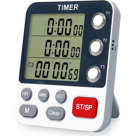 Minuteur de cuisine numérique triple 3 canaux avec horloge magnétique Fonction mémoire LCD Volume réglable Minuteur de cuisine numérique pour l'école, le bureau, le sport, les soins de la peau