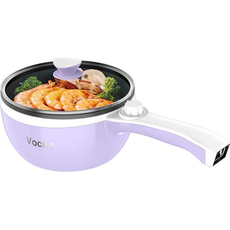 Casserole Electrique, Petite Marmite Hot Pot Electrique, Poêle Antiadhésive Avec Couvercle, 20 cm, Multicuiseur Portable pour Repas Chauffer en Studio/Maison/Camping-car (Violet) (1/5)
