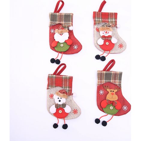 4 Pièces Chaussette de Noel a Suspendre Sac Christmas Stocking 4 Motifs Décorations de Noël Christmas Chaussettes Sacs de Traiter Sac de Bonbons Noël (1/5)