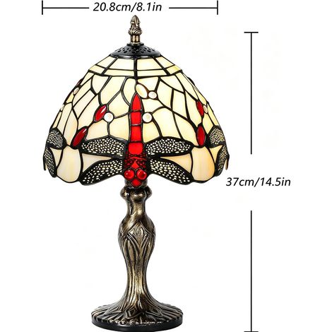 Lampe de table vintage en vitrail de style Art déco. Lampe de chevet en vitrail, idéale pour les chambres, les tables de nuit, les bureaux et les espaces de travail. Ampoule E27 non fournie. (1/4)