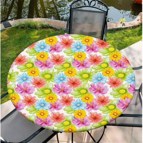 Runde Tischdecke Outdoor wetterfest mit Gummizug 110 cm - wasserdicht, abwischbar, Blumenmuster