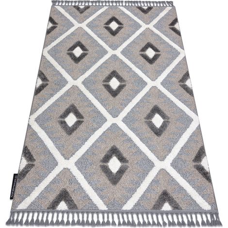 Teppich MAROC P651 Diamanten grau / weiß Franse berber marokkanisch shaggy grey 120x170 cm