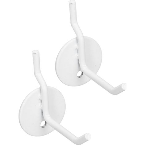 Lot de 2 crochets métalliques pour panneau perforé, étagère murale, présentoir pour extérieur, camping et barbecue, blanc (1/5)