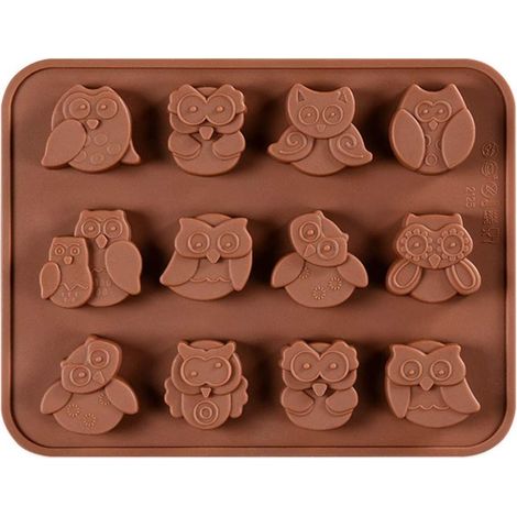 Moule à pâtisserie en silicone JeiibrZui Hibou - 12 cavités - Cupcakes, muffins, chocolat - Souple et antiadhésif - Compatible four et congélateur - Collection Animaux (1/5)