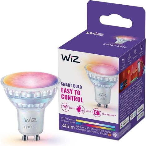 Spot LED connecté GU10 en verre, Multicolore et Blanc personnalisable, Équivalent 50 W, 2200-6500 K, 345 lumens, Intensité réglable, pack de 1 (1/5)