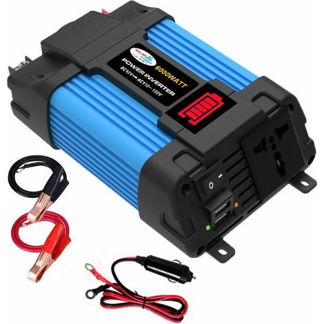 Convertidor de voltaje para automóvil de 500 W, 12 V a 220 V, doble USB, 205 117 58 mm, protección de voltaje azul (1/5)