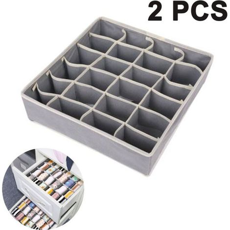Lot de 2 boîtes de rangement pour sous-vêtements et autres petits accessoires, séparateurs de tiroirs pliables à 24 cellules pour le rangement de chaussettes, écharpes, soutiens-gorge, gris (1/5)