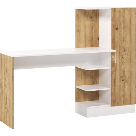 Cotecosy – Bureau droit avec armoire de rangement – Longueur 152.3 cm – Hauteur 120 cm – Panneau de particule mélaminé – 1 porte battante (1/7)