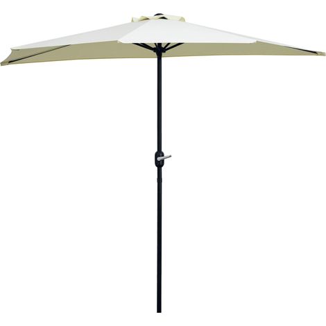 Demi parasol Ø 2,6 m, parasol de balcon 5 entretoises acier polyester beige, parfait pour profiter de l'ombre et de la protection solaire dans votre jardin, sur votre balcon ou à la plage