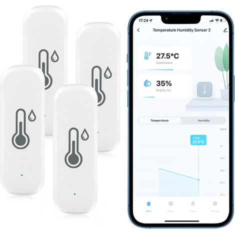 Confezione da 4 termometri e igrometri da interno WiFi - Sensore di temperatura wireless, registratore di dati, monitoraggio remoto (1/5)
