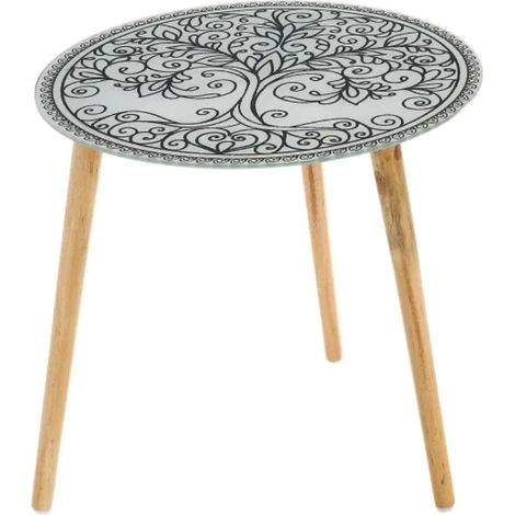 Table d'appoint en verre blanche arbre de Vie (1/2)