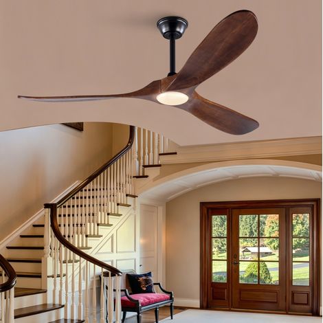 Ventilateur de plafond 60 pouces avec éclairage LED réglable, télécommande, 6 vitesses, moteur réversible silencieux, bois foncé et métal noir pour grand salon – CHICFURN (1/5)
