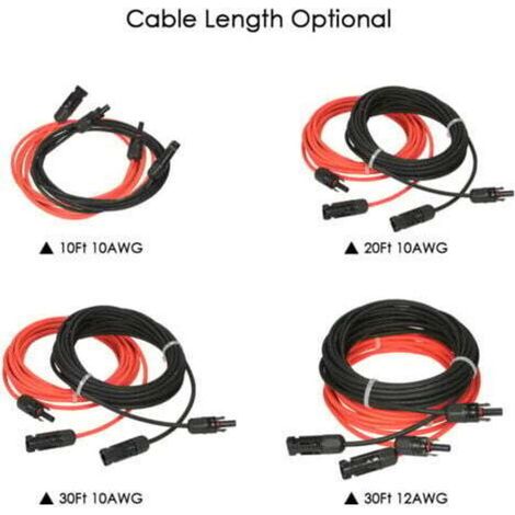 Câble d'extension pour panneau solaire avec connecteur MC4, paires de fils rouge et noir, 14 AWG, 4 mètres - RW (1/3)
