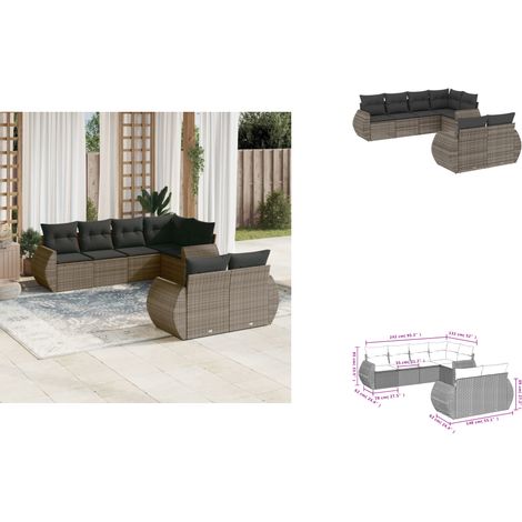 7-tlg. Garten-Sofagarnitur mit Kissen Grau Poly Rattan - Gartenmöbel - Outdoor Möbel - Rattan Gartenset - Lounge Set - Esstischgarnitur (1/3)
