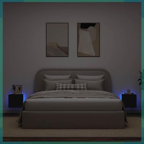 Meuble TV mural - 837221 - noir - avec lumières LED - lot de 2 (30,5 x 35 x 30 cm) (1/5)
