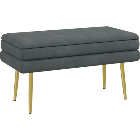 Sitzbank Polsterbank mit Stauraum in Grau, Samtoptik, Bettbank mit Stahlbeinen, Schuhbank für Wohnzimmer & Schlafzimmer 79,5x37,5x43cm
