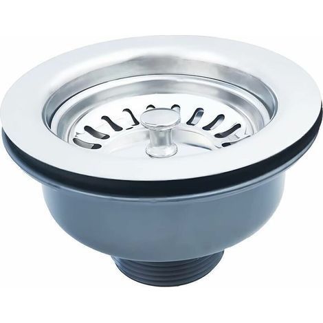 Bonde d'évier sans trop plein inox 114 mm – Acier inoxydable + PVC – Compatible éviers 83-90 mm – Finition satinée anti-rayures (1/5)