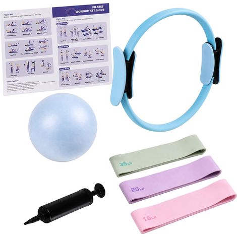 6-Piece Pilates Set with Ring, Ball, Bands - Blue (1/5)