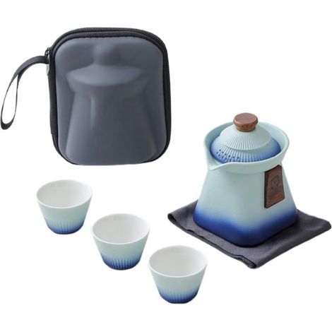 Funda de té portátil (tetera degradada de 280 ml, 3 tazas (30 ml), funda de té de viaje de cerámica (azul)) (1/5)