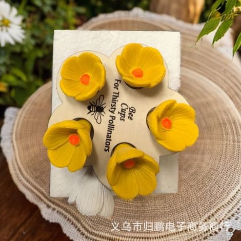 Abreuvoir pour abeilles et insectes en forme de fleur, décoration de jardin extérieur - petite fleur jaune - couleur (1/5)