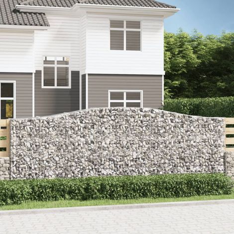 Gabion pour Pierres arqué 9 pcs Panier de gabions - Cage à pierre 400x50x140/160 cm Fer galvanisé BV170304 - BonneVie (1/5)
