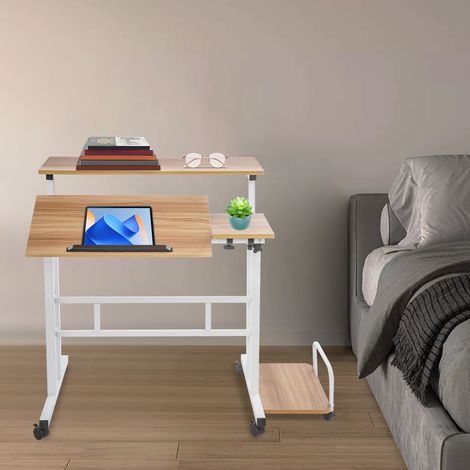 Höhenverstellbar Schreibtisch, Mobiler Computertisch mit 4 Rollen, Steh-Sitz Tisch Laptoptisch neigbar Tischplatte, für Zuhause Büro