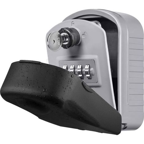 NETBOAT — Boîte à clés sécurisée noire, 4 codes + clés d'urgence, 13×8,5×4,7 cm, pour extérieur (1/4)