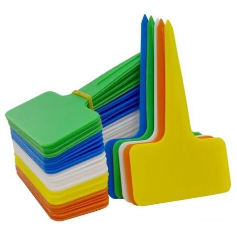 100 Pièces Etiquette Jardin Exterieur Marqueurs en Plastique de Plantes Type T Plastique Etiquette Potager avec Stylo étanche Etiquetage Réutilisable pour Jardin,Exterieur -10 x 6 cm (Multicolo (1/5)