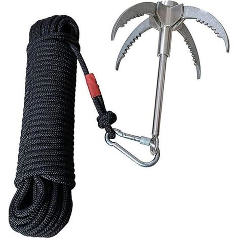 Grappin Crochet Griffe,400kg Multifonctionnel Pliable Grappin Gravity Crochet avec Corde de 20m,Grappling Hook Escalade Griffe (1/4)