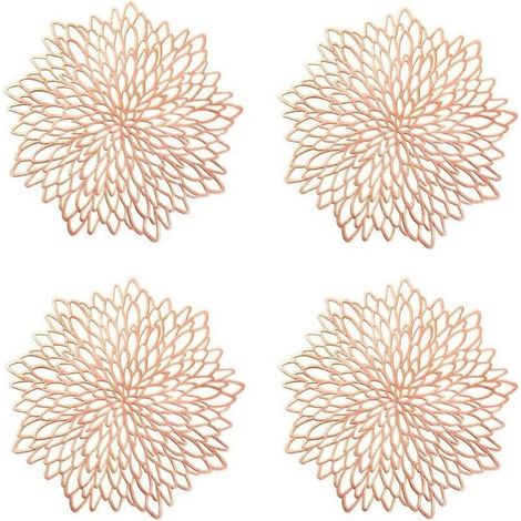 4 Pièces Napperon de Table Or Rose, Set de Table Rond évidé, Napperons Ronds Tapis de Table en Plastique, Utilisé pour L'isolation Thermique de L'assiette et de la Décoration de Table