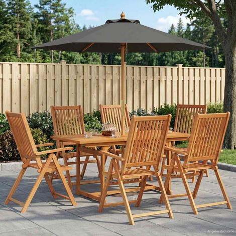 vidaXL Conjunto de comedor exterior con parasol 8 uds. 6 plaza (1/5)