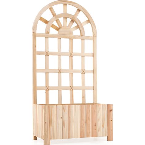 Jardinière surélevée en bois de sapin avec treillis et bac de plantation, 2 en 1 avec drainage et renforts pour jardin et terrasse