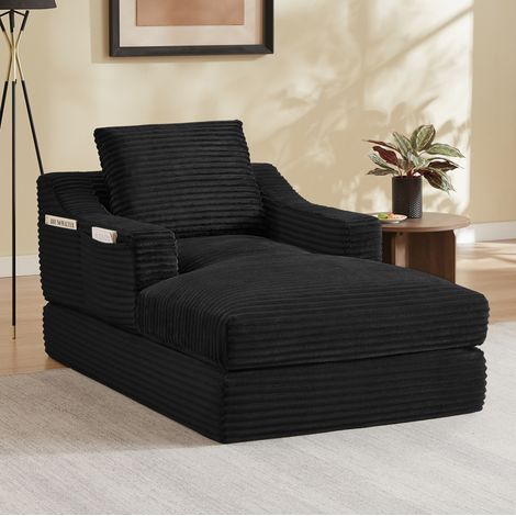 Sillón cama de pana negra, 1 plaza, 100 x 160 x 85 cm DESVIAE (1/5)