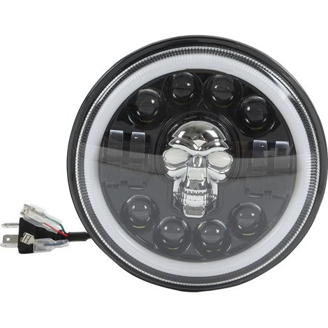 Phare LED Angel Eyes 7 pouces pour moto, motif tête de mort, éclairage blanc, étanche, universel et modifiable (1/5)