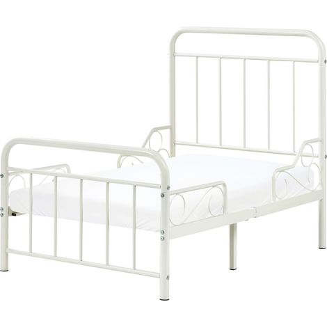 Extendable Bed Off-White Iron EU Single Size 3ft 90 x 130/160/200 cm with Slatted Base Modern ANAIS