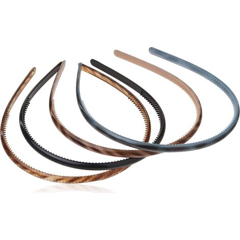 Headband Plastique - Fine - Couleurs Assorties - Tenue Douce Sans Tiraillement - Pour Tous Types de Cheveux - Lot de 4 (1/4)