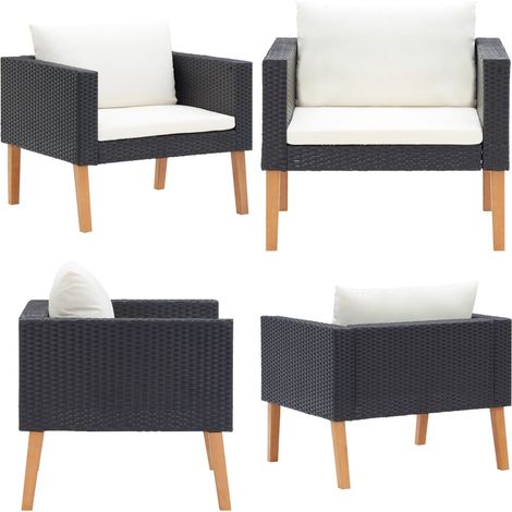 1-Sitzer-Gartensofa mit Auflagen Poly Rattan Schwarz - Einzelsofa - Gartensofa - Outdoor Möbel - Lounge Bereich - Rattan Gartenmöbel - Home & Living (1/5)