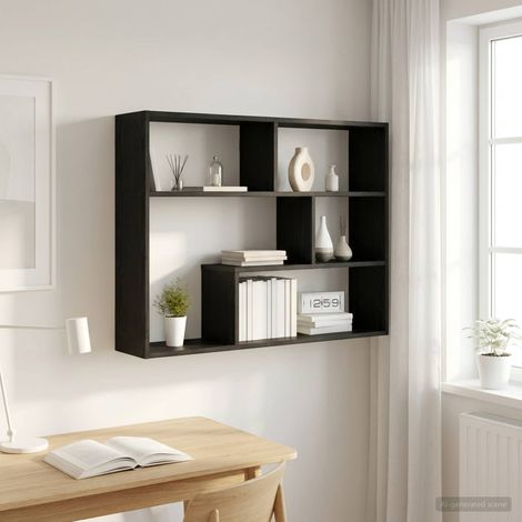 Étagère murale rectangulaire en bois d’ingénierie chêne noir 95 x 20 x 69,5 cm - PANGIVO (1/5)