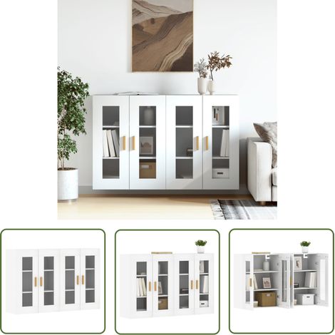 The Living Store Armoires murales 2 pcs blanc bois d'ingénierie - Armoire Murale - Meuble Rangement - Buffet - Étagère Ouverte - Décoration Intérieure (1/5)