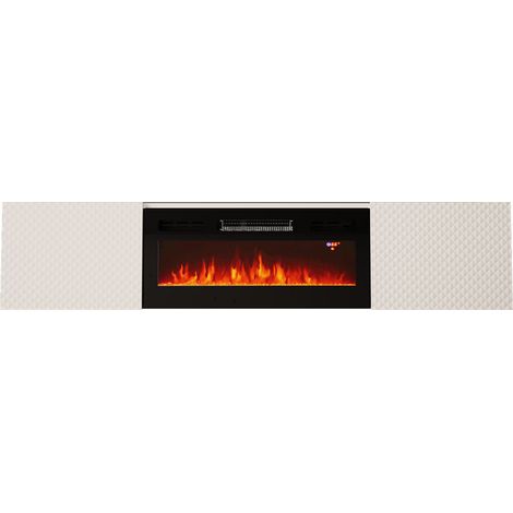 Meuble TV COAL 180cm blanc brillant avec cheminée électrique (1/5)