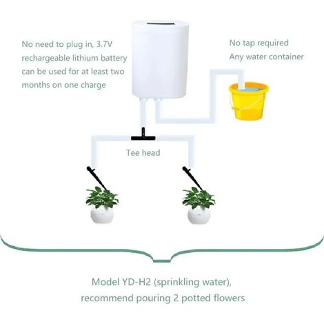 (H2) Contrôleur de pompe d'arrosage automatique intelligent pour fleurs et plantes, système d'irrigation goutte à goutte avec minuterie et outils de jardin (1/4)