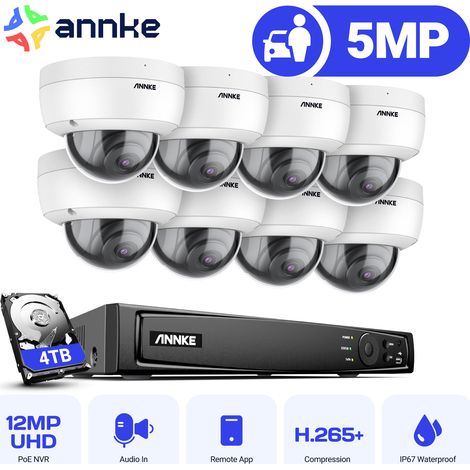 ANNKE 8CH Kit di videosorveglianza 4K POE NVR 8×5MP Telecamera Full HD IR Visione Notturna Telecamera Dome Rilevamento Movimento Sistema di Sicurezza Bianco - 4TB HDD (1/5)