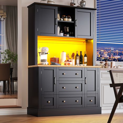 MEUBLIV Vitrine 115 x 40 x 180 cm schwarz – LED und Stauraum, 3 Pakete (1/5)