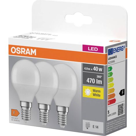 Lot de 3 ampoules LED P40 E14 4,9W 2700K 470lm Osram (1/5)