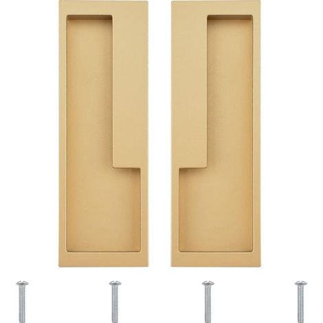 Lot de 2 poignées de porte coulissante encastrées en alliage avec vis cachées, modernes et simples pour tiroir de grange, placard, armoire (or mat) (1/5)