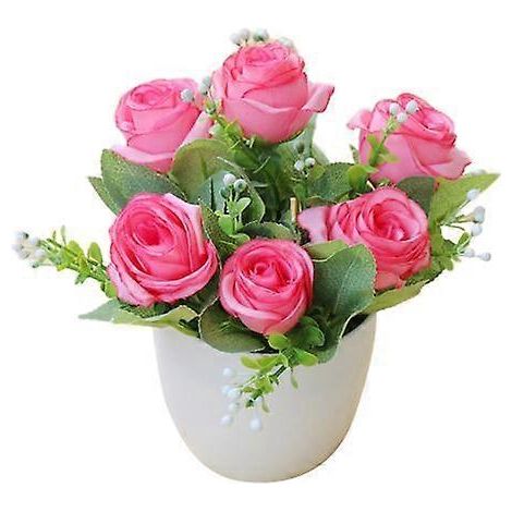 Plante artificielle en pot, bonsaï, belle rose artificielle en plastique, décoration pour salonrose rouge (1/5)