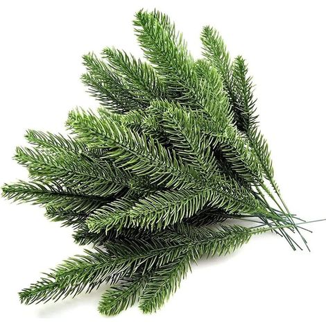 30 branches de pin artificielles de 26 x 10 cm, feuilles vertes, guirlande d'aiguilles, plantes vertes, aiguilles de pin pour guirlande, couronne, décoration de Noël et décoration de jardin. (1/5)