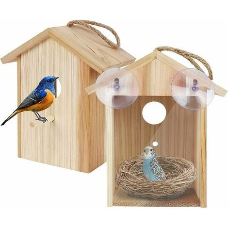 Fenstervogelhaus mit starkem Saugnapf und Gurt für den Außenbereich – Verbessertes Holzvogelhaus für den Außenbereich, transparentes Vogelnest zur einfachen Vogelbeobachtung, ideales Geschenk für Natu (1/5)